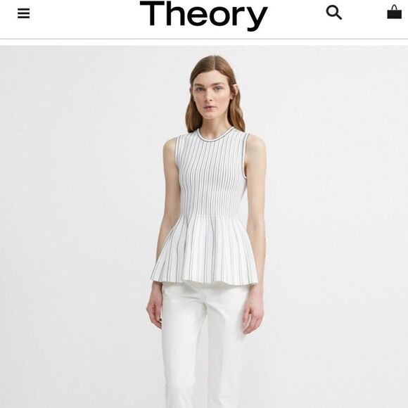 THEORY peplum shell black stripe lustrate new sz M - Picture 7 of 14